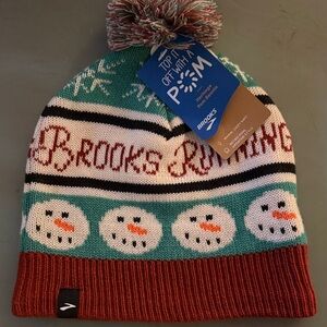 Brooks Running Beanie, Pom-Pom, Pom Beanie, Snowman, Run Happy Winter Gear